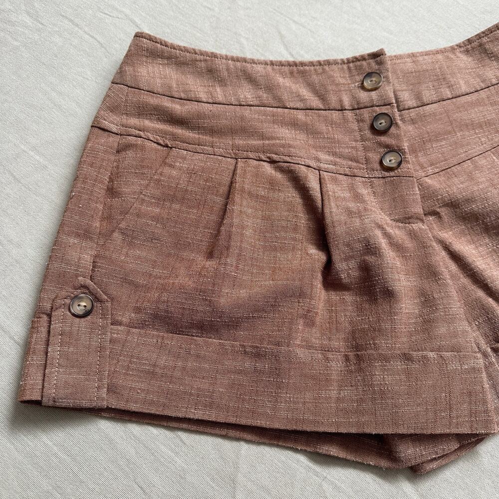 Vintage Y2K IZ Byer Brown Sz 7 Pleated Cuffed Button Fly Shorts Chic Preppy - Picture 5 of 5